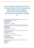 FTCE MIDDLE GRADES SCIENCE 5- 9 EXAM LATEST ACTUAL EXAM 400  QUESTIONS AND CORRECT  DETAILED ANSWERS WITH  RATIONALES|ALREADY GRADED  A+