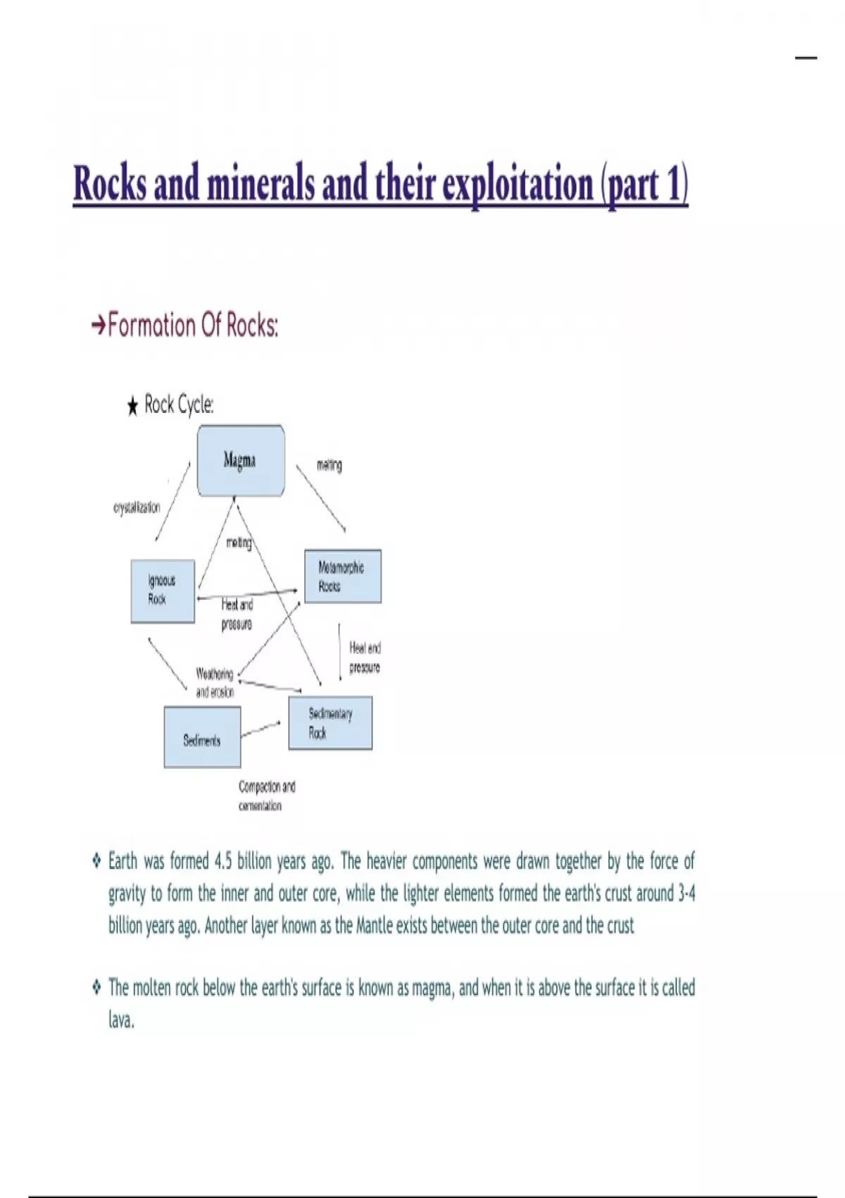 Summary Rocks and minerals and their exploitation (part 1) - Stuvia UK