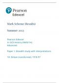 Edexcel A Level History Paper Option 1H Mark Scheme June 2023
