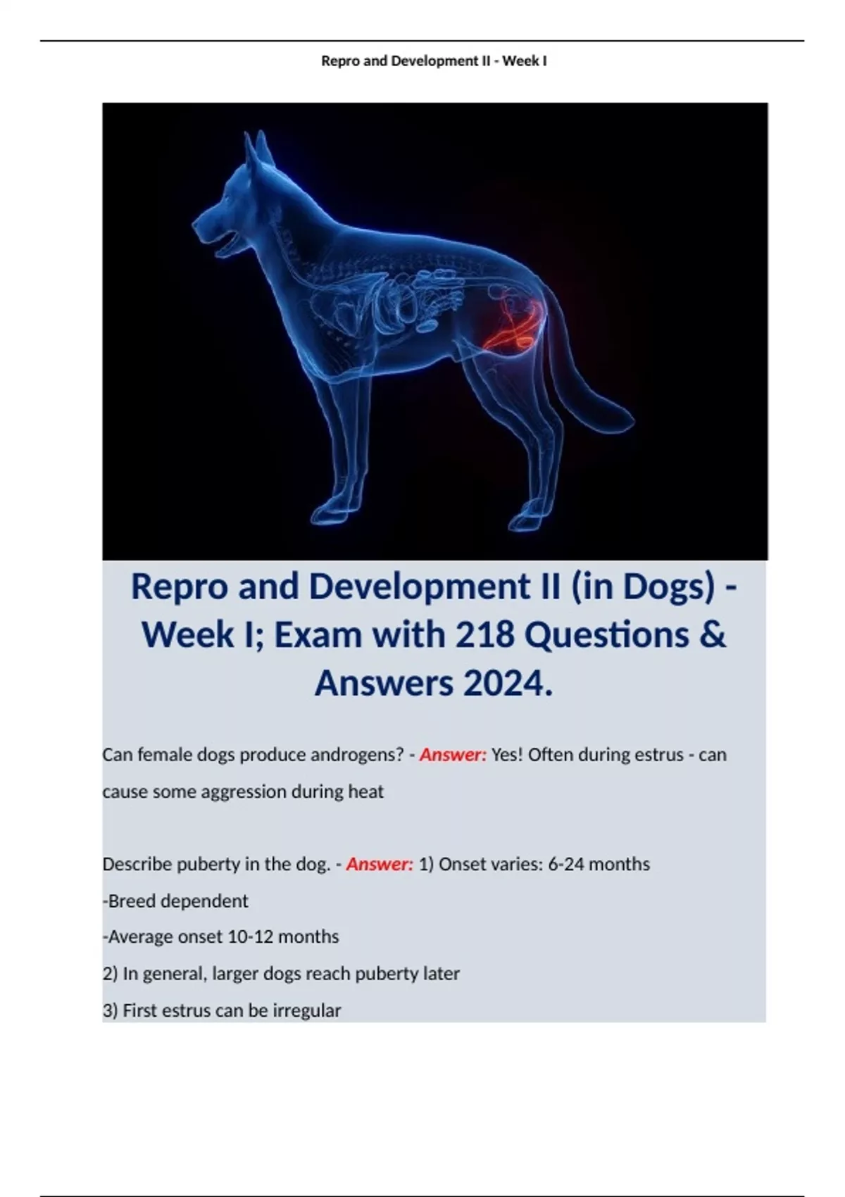 Reproductive Pathophysiology of the Dog/ Repro and Development II (in