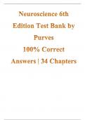 Test Bank for Neuroscince 6th edition by Purves 100% correct answers||34 chapters