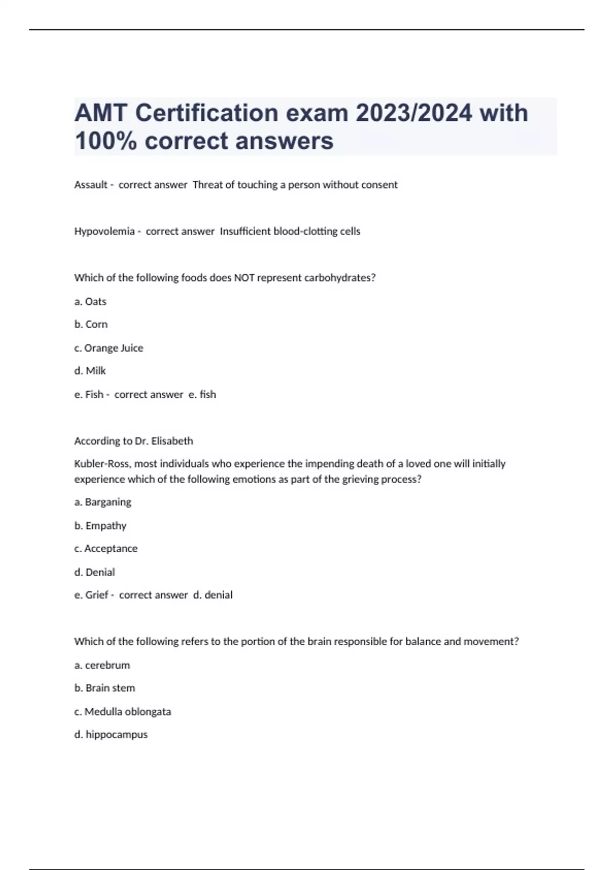 AMT Certification exam 2023/2024 with 100 correct answers AMT