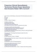 Fresenius Clinical Hemodialysis Technician Review Exam Questions And Answers Rated 100&percnt; Correct&excl;&excl;