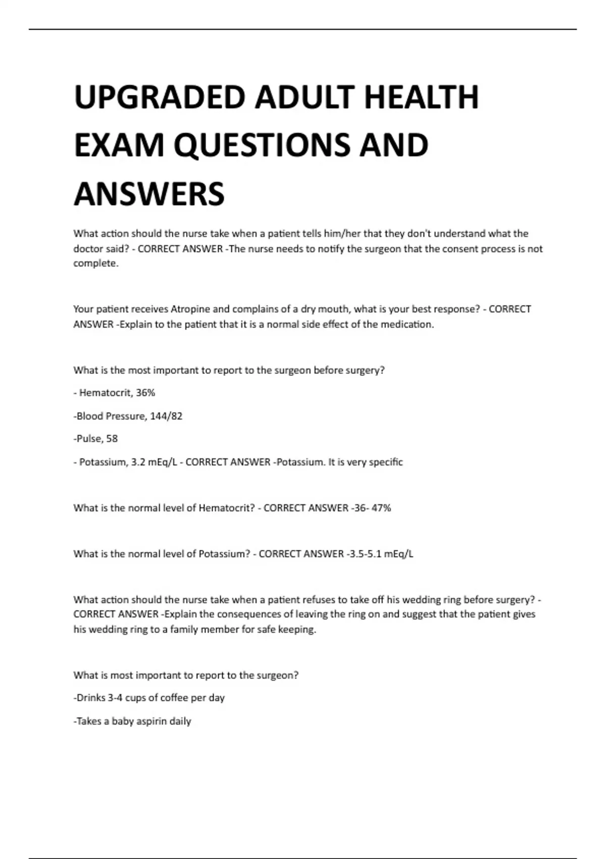 UPGRADED ADULT HEALTH EXAM QUESTIONS AND ANSWERS Stuvia US