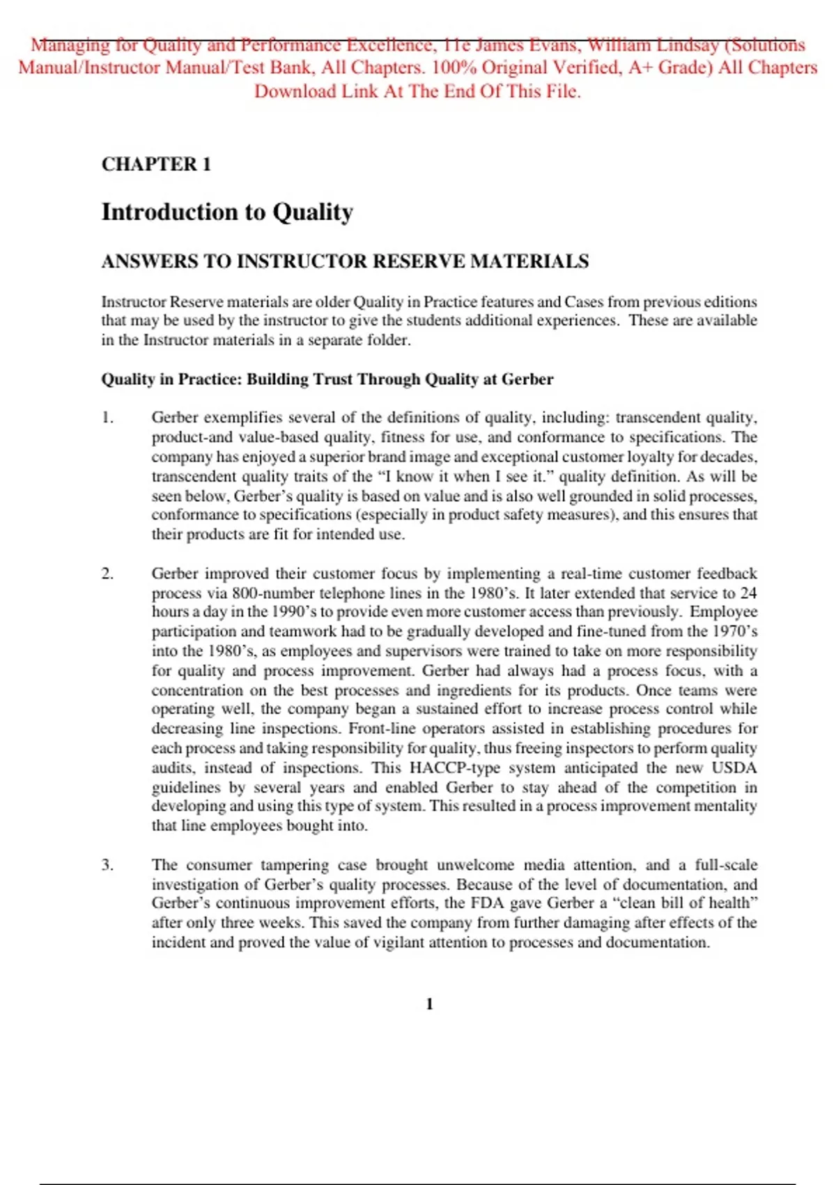 Solutions Manual for Managing for Quality and Performance Excellence ...