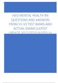 HESI MENTAL HEALTH RN  QUESTIONS AND ANSWERS  FROM V1-V3 TEST BANKS AND  ACTUAL EXAMS (LATEST  UPDATE 2022/2023) RATED A