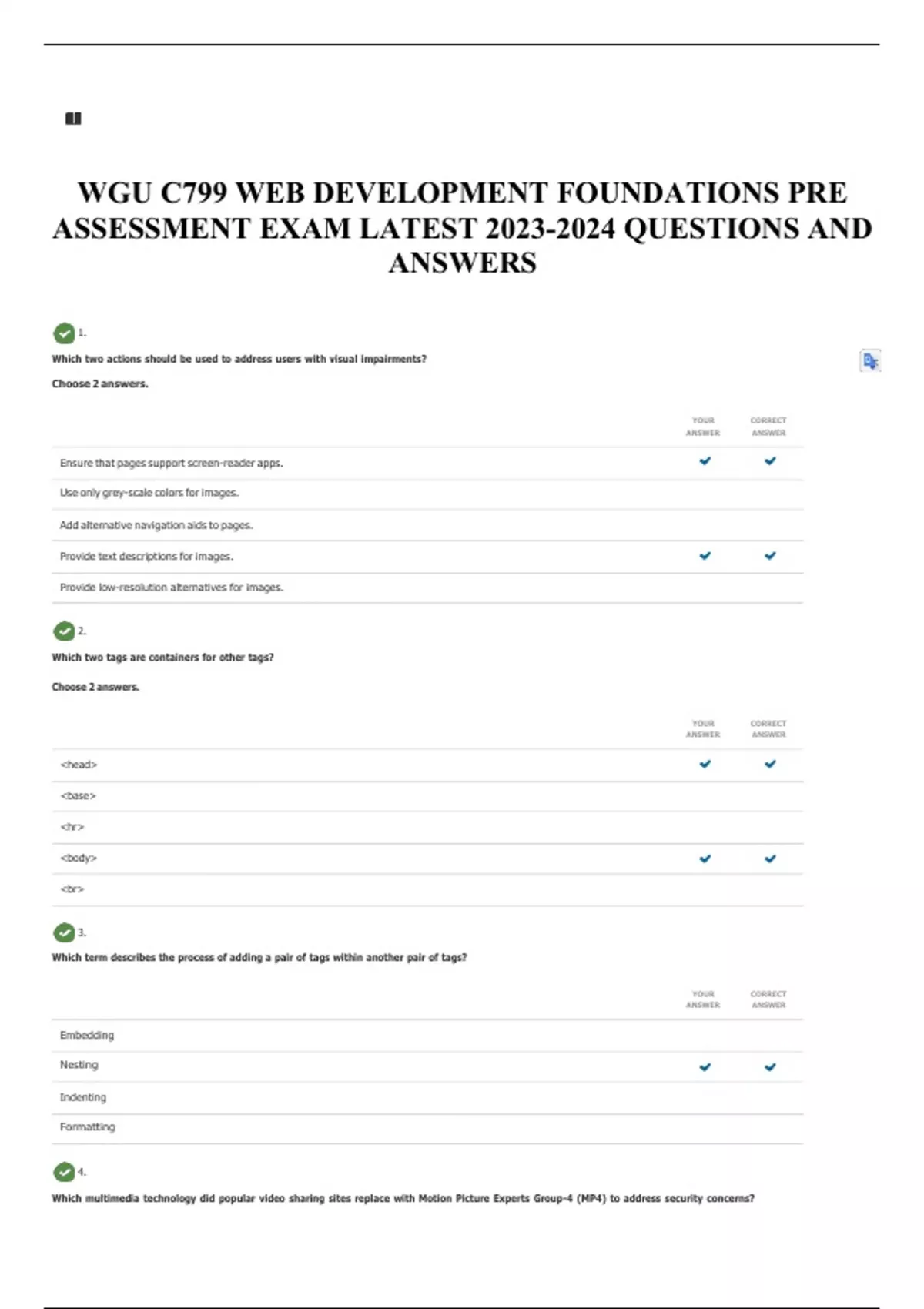 WGU C799 WEB DEVELOPMENT FOUNDATIONS PRE ASSESSMENT EXAM LATEST ...