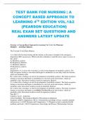 TEST BANK FOR NURSING | A  CONCEPT BASED APPROACH TO  LEARNING 4TH EDITION VOL.1&2 {PEARSON EDUCATION} REAL EXAM SET QUESTIONS AND  ANSWERS LATEST UPDATE