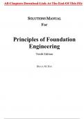 Solutions Manual For Principles of Foundation Engineering 10th Edition By Braja Das (All Chapters, 100% original verified, A+ Grade)