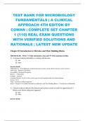 TEST BANK FOR MICROBIOLOGY  FUNDAMENTALS &vert; A CLINICAL  APPROACH 4TH EDITON BY  COWAN &vert; COMPLETE SET CHAPTER  1 &lbrace;110&rcub; REAL EXAM QUESTIONS  WITH VERIFIED SOLUTIONS AND  RATIONALE &vert; LATEST NEW UPDATE