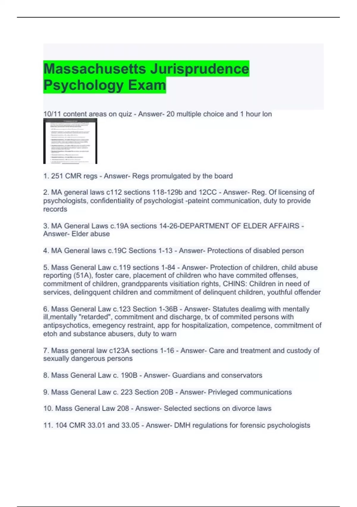 Massachusetts Jurisprudence Psychology Exam Stuvia US