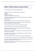 Motor Vehicle Sales License Exam with complete solutions