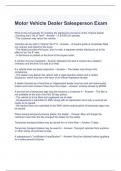 Motor Vehicle Dealer Salesperson Exam Questions and Answers -Graded A