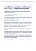Auto Salesperson License &lpar;Wisconsin Only&rpar; Exam Questions and Answers