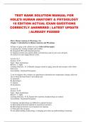 TEST BANK SOLUTION MANUAL FOR  HOLE’S HUMAN ANATOMY & PHYSIOLOGY  16 EDITION ACTUAL EXAM QUESTIONS  CORRECTLY ANSWERED | LATEST UPDATE  | ALREADY PASSED