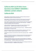 California RDH Law & Ethics Exam  Questions And CORRECT ANSWERS &vert;  VERIFIED &vert;LATEST UPDATE California RDA