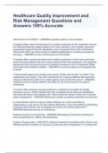 Healthcare Quality Improvement and Risk Management Questions and Answers 100&percnt; Accurate
