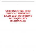 HESI CRITICAL THINKING EXAM 2023 QUESTIONS WITH QUALITY RATIONALESNURSING 