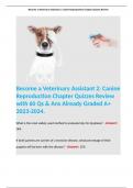 Become a Veterinary Assistant 2&colon; Canine Reproduction Chapter Quizzes Review with 60 Qs & Ans Already Graded A&plus; 2023-2024&period; 