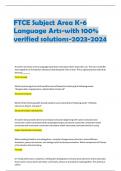 FTCE Subject Area K-6  Language Arts-with 100%  verified solutions-2023-202