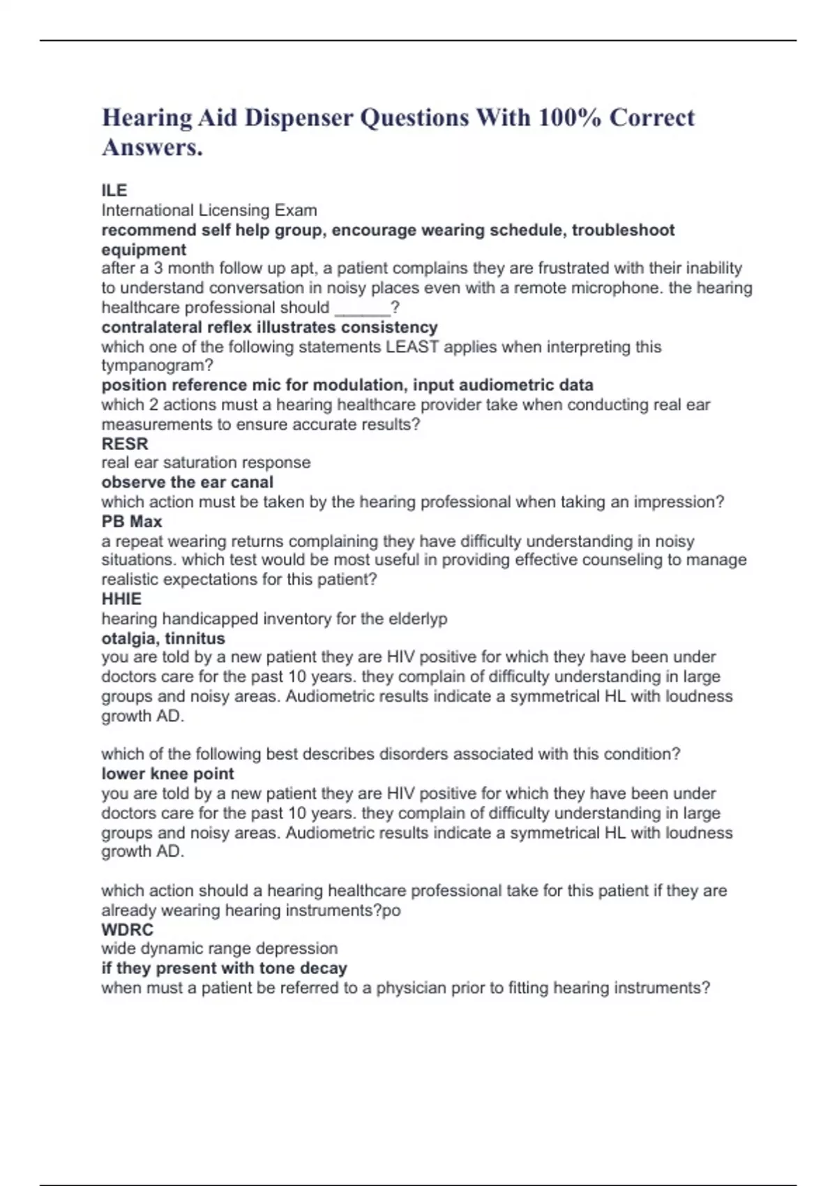 Hearing Aid Dispenser Questions With 100 Correct Answers. Hearing