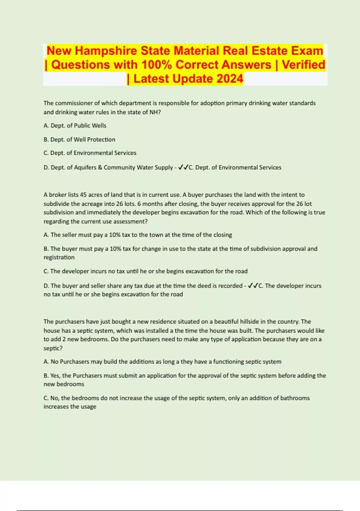 New Hampshire State Material Real Estate Exam Questions with 100