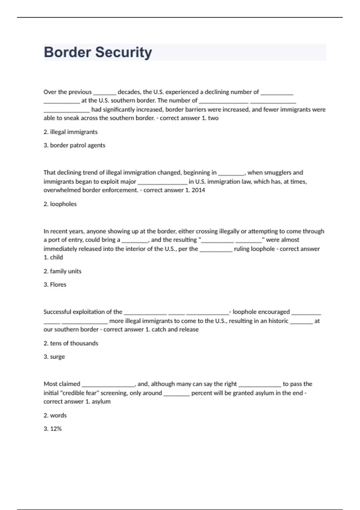 Border Security Questions with complete solution 2023/2024 - BORDER ...