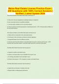 Maine Real Estate License Practice Exam &vert; 250 Questions with 100&percnt; Correct Answers &vert; Verified &vert; Latest Update 2024 &vert; 71 Pages