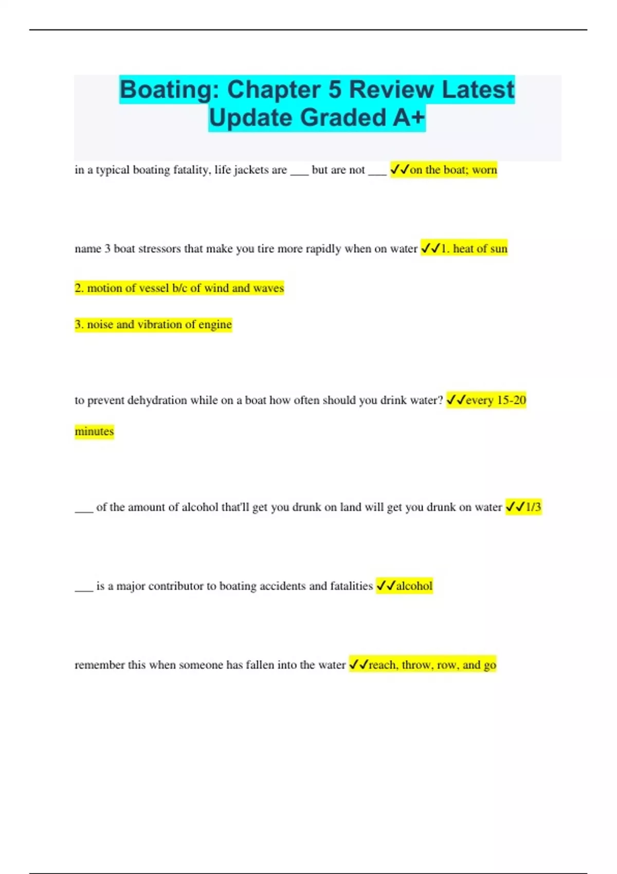 Boating Chapter 5 Review Latest Update Graded A+ Boating Stuvia US