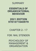Summary Essentials of Organizational Behavior Scandura - 2021 edition - 9781071840979 - Chapters 2 - 17
