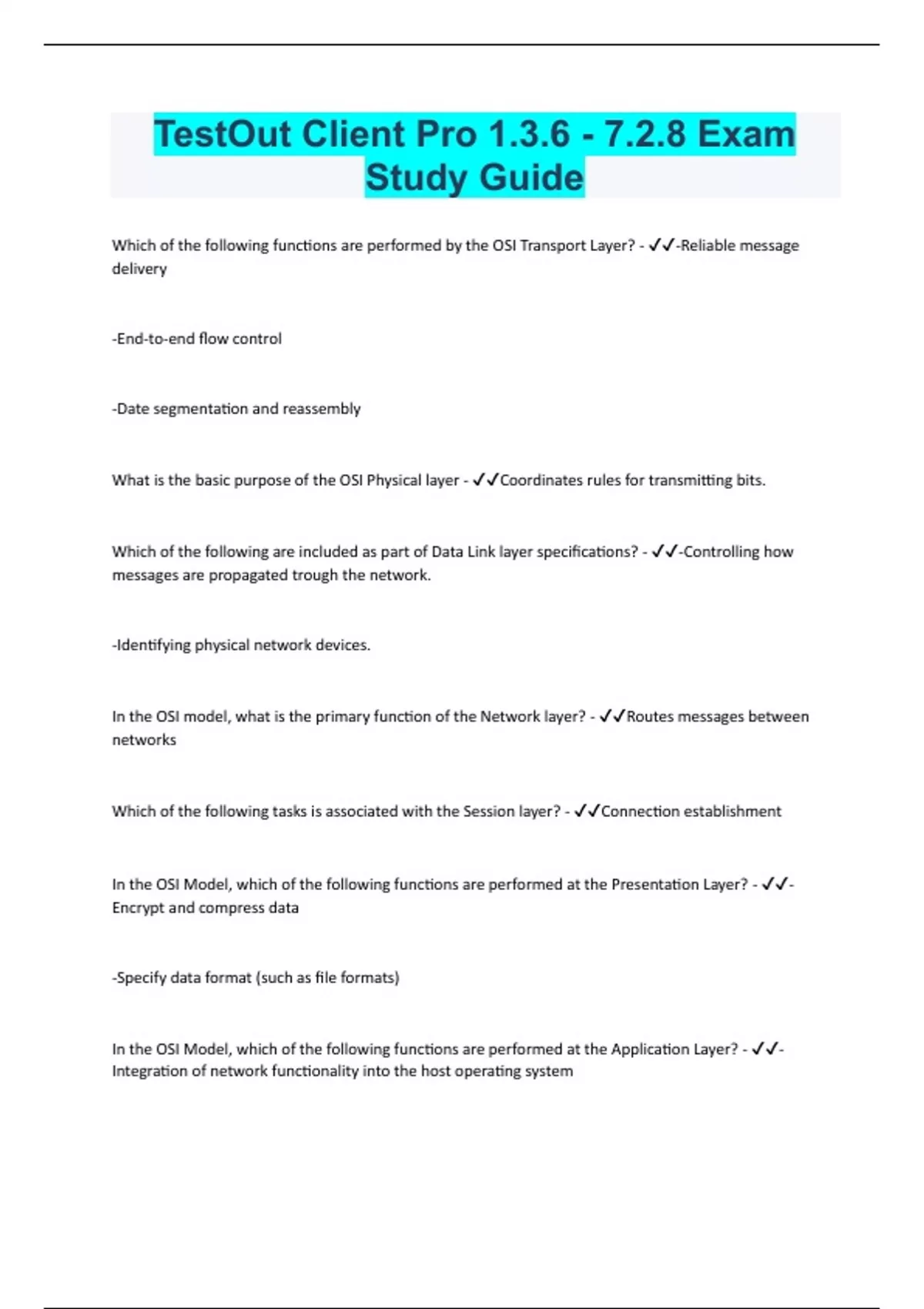 TestOut Client Pro 1.3.6 7.2.8 Exam Study Guide 330 Questions with