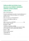 California RDH Law & Ethics Exam  Questions And CORRECT ANSWERS &vert;  VERIFIED &vert;LATEST UPDATE California RDH