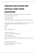 VERIFIED SOLUTIONS FOR  CRITICAL CARE EXAM QUESTIONS 
