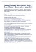 State of Colorado Motor Vehicle Dealer Board Mastery Examination &vert; latest 2024