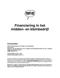 Samenvatting Financiering in het midden- en kleinbedrijf