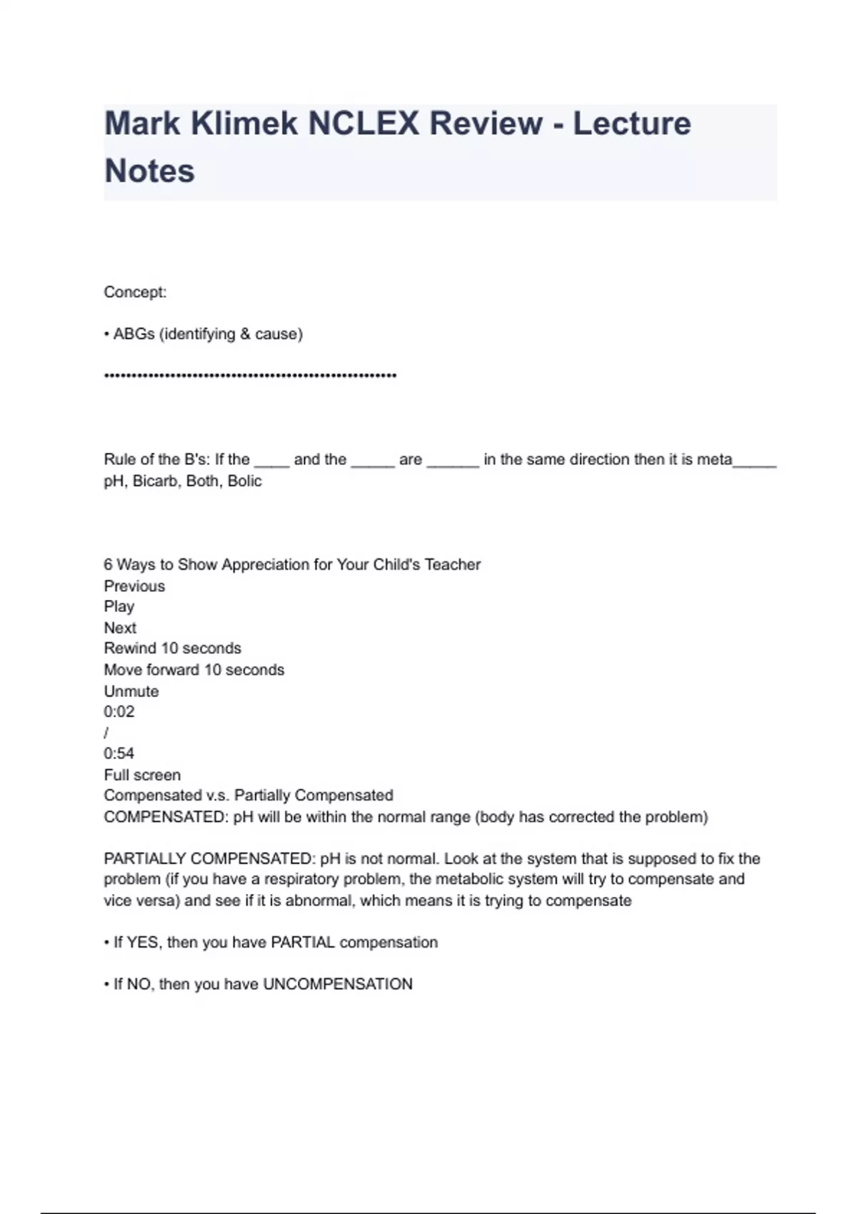 Mark Klimek NCLEX Review - Lecture Notes - NCLEX - Stuvia US