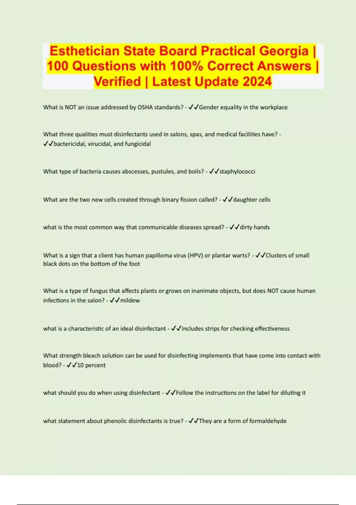 Esthetician State Board Practical 100 Questions with 100