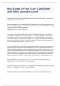 Real Estate U Final Exam 2 2023&sol;2024 with 100&percnt; correct answers