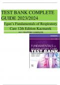 TEST BANK COMPLETE GUIDE 2023&sol;2024 Egan&rsquo;s Fundamentals of Respiratory Care 12th Edition Kacmarek ALL CHAPTERS COMPLETE 