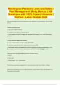 Washington Pesticide Laws and Safety / Pest Management Study Manual | 360 Questions with 100% Correct Answers | Verified | Latest Update 2024 | 48 Pages