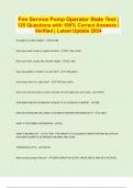 Fire Service Pump Operator State Test &vert; 125 Questions with 100&percnt; Correct Answers &vert; Verified &vert; Latest Update 2024