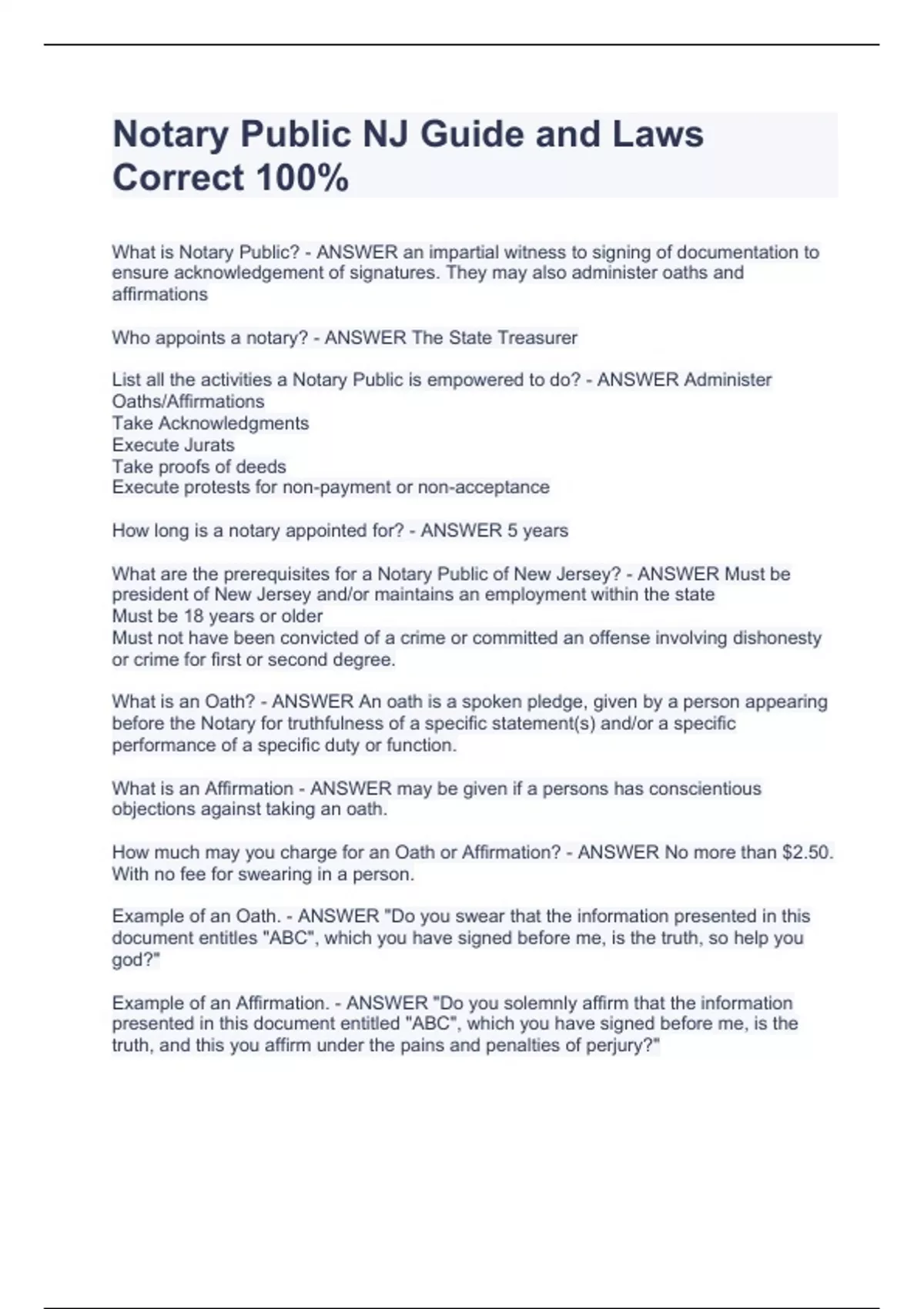 Notary Public NJ Guide and Laws Correct 100 NJ Notary Public Stuvia US