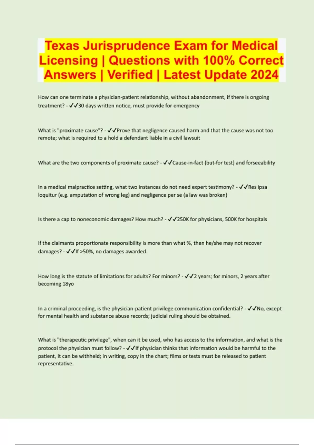 Texas Jurisprudence Exam for Medical Licensing Questions with 100