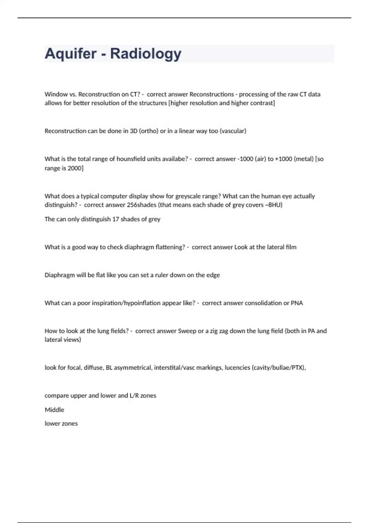 Aquifer Radiology Question and answers 100 correct 2023/2024