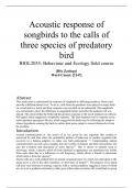 University of Southampton - Acoustic Response of songbirds to the calls of three species of predatory bird