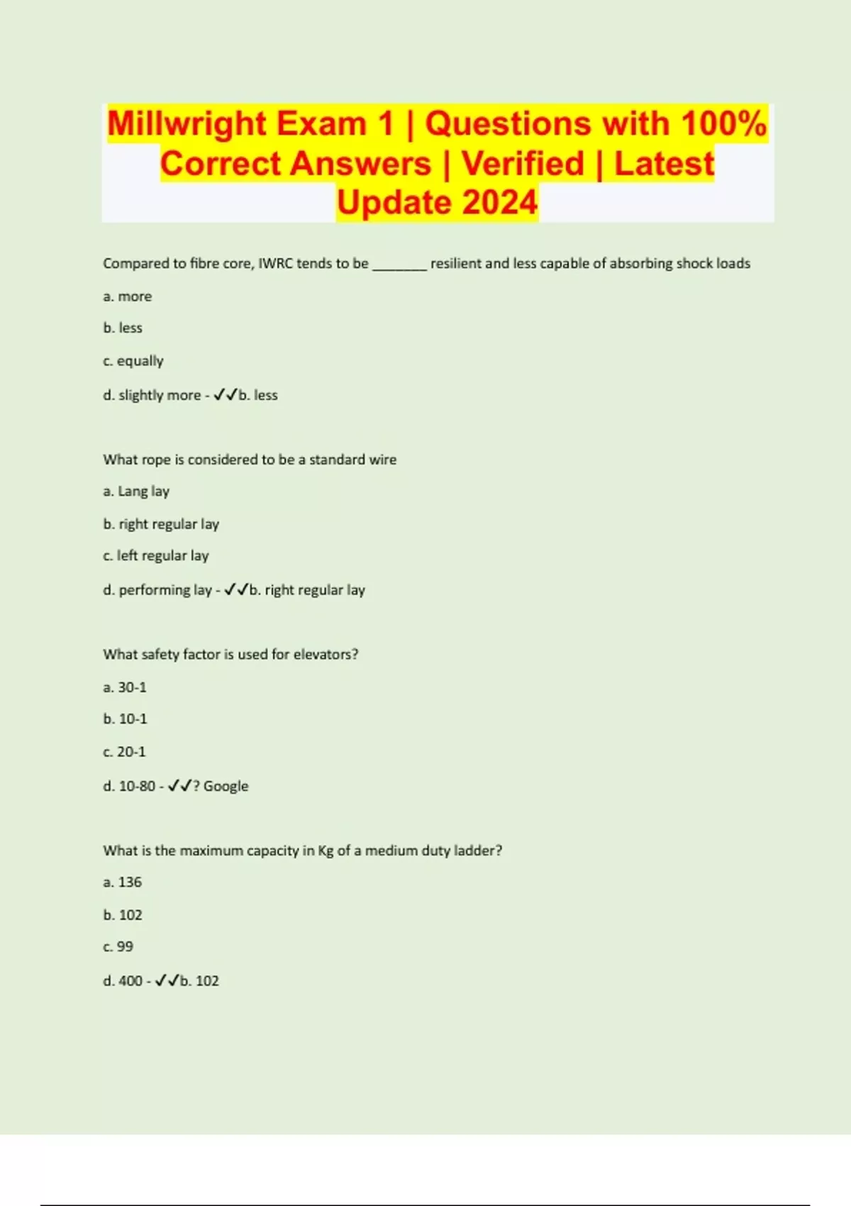 Millwright Exam 1 Questions with 100 Correct Answers Verified