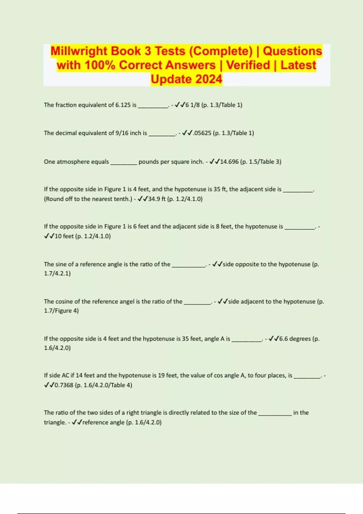 Millwright Book 3 Tests Questions with 100 Correct