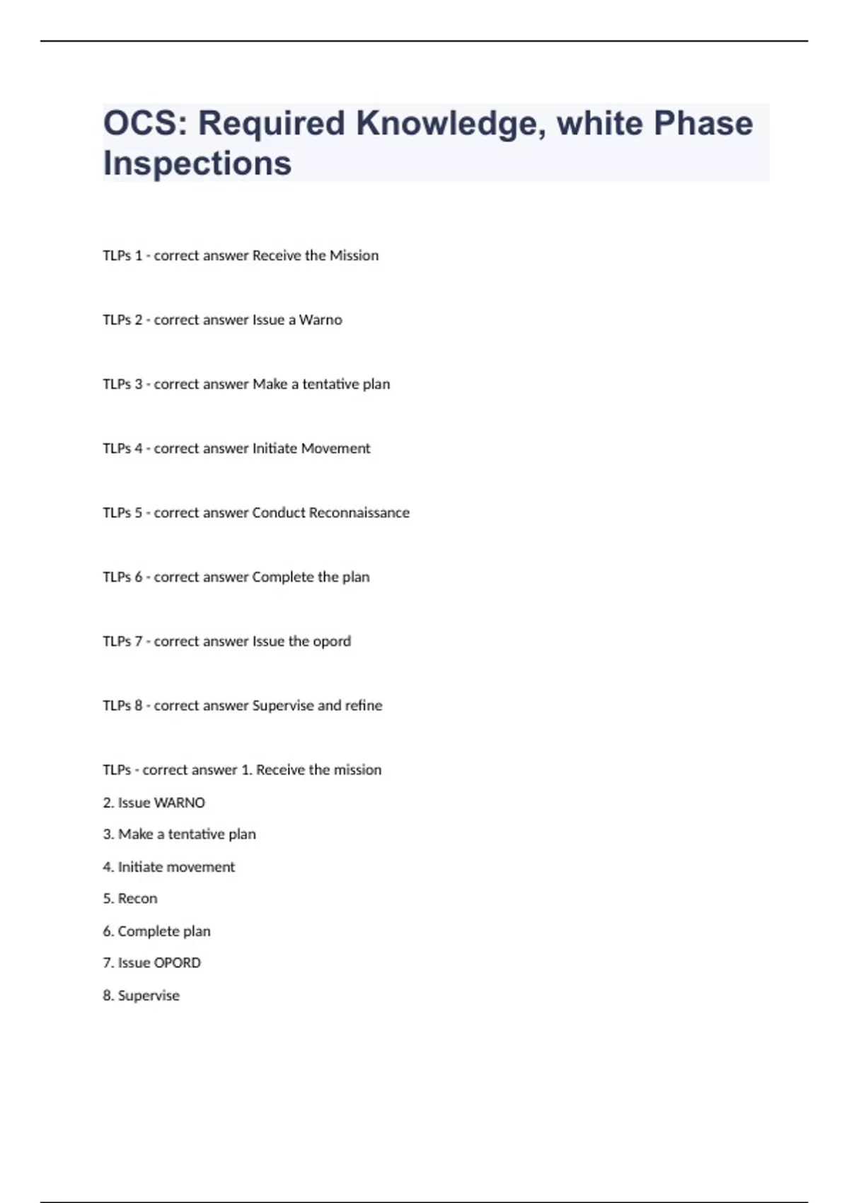 OCS Required Knowledge, white Phase Inspections Question and answers ...