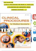 TEST BANK For Clinical Procedures for Medical Assistants&comma; 11th Edition by Bonewit-West&comma; All Chapters 1 - 23&comma; Complete Newest Version