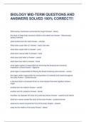 BIOLOGY MID-TERM QUESTIONS AND ANSWERS SOLVED 100% CORRECT!!